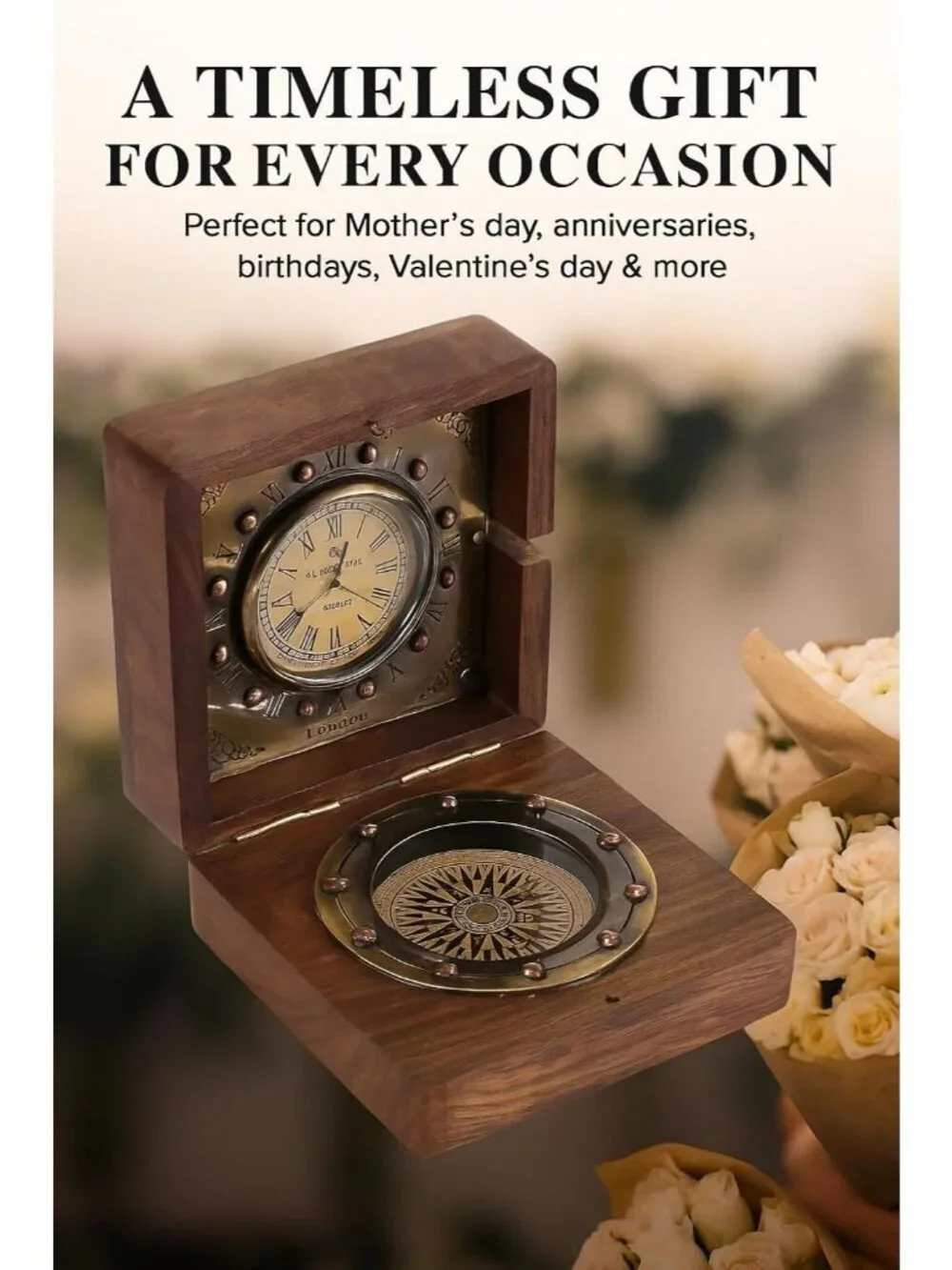 Men's Brown Analog Handmade Brass Sundial Authentic Vintage Maritime Compass